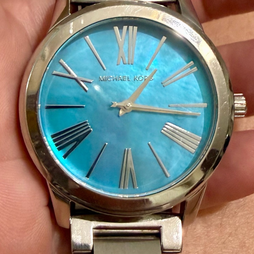 Michael Kors Silver Watch with Turquoise Dial